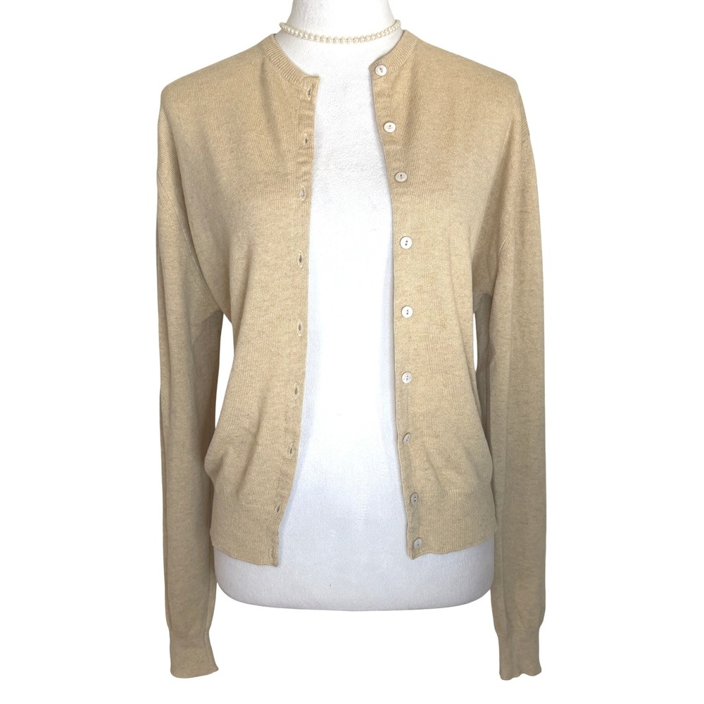 Pringle of Scotland 100% Cashmere Cardigan Sweater Beige Womens M Preppy - Picture 4 of 12